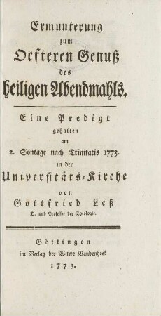 Ermunterung zum Oefteren Genuß des heiligen Abendmahls