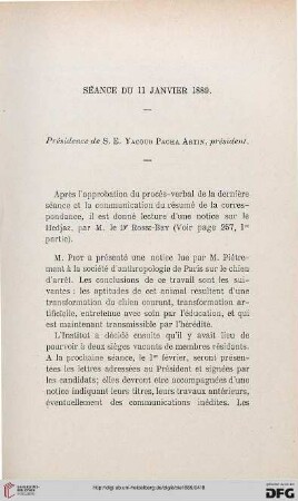 Séance du 11 janvier 1889