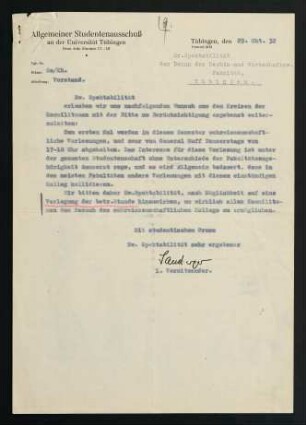 Korrespondenz bezügl. Stundenverlegung (Okt./Nov. 1932)