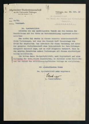 Korrespondenz bezügl. Stundenverlegung (Okt./Nov. 1932)