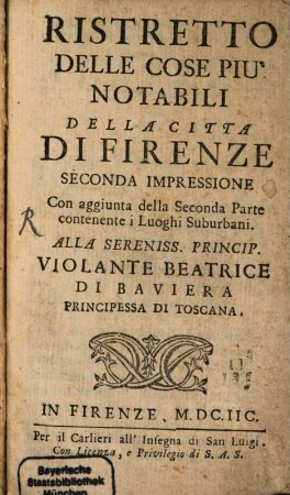 Ristretto Delle Cose Più Notabili Della Città Di Firenze