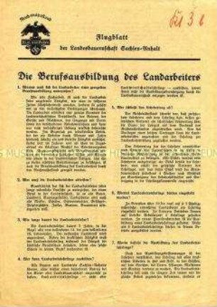 Informations- und Werbeblatt für die Berufsausbildung zum Landarbeiter