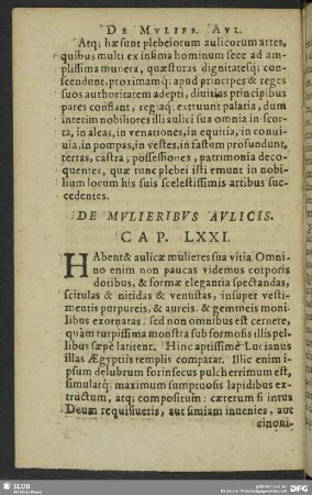 De Mulieribus Aulicis. Cap. LXXI.