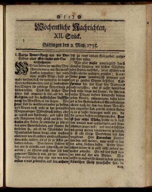 XII. - XVI. Stück, Göttingen, May. 1735.