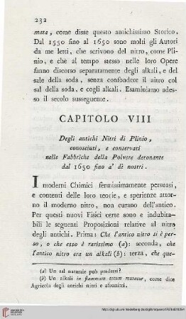 Capitolo VIII: Degli antichi Nitri di Plinio, conosciuti, e conservati nelle Fabbriche della Polvere detonante dal 1650 fino a´ dí nostri