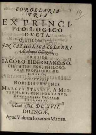 Corollaria tria ex principio logico ducta