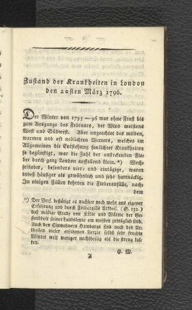 Zustand der Krankheiten in London den 20sten März 1796. - [Vom 20sten November bis zum 20sten December.]