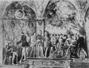 Ausmalung der Camera degli Sposi — Wandmalereien der West- und Nordwand — Nordwand: La Corte dei Gonzaga (Der Hof der Gonzaga)