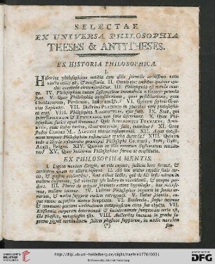 Selectae ex universa philosophia theses & antitheses