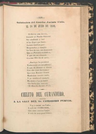 Salutación del gaucho Jacinto Cielo, al 18 de Julio de 1830.