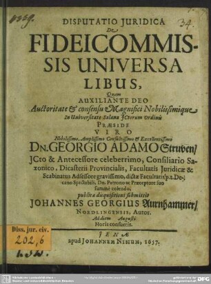 Disputatio Juridica De Fideicommissis Universalibus
