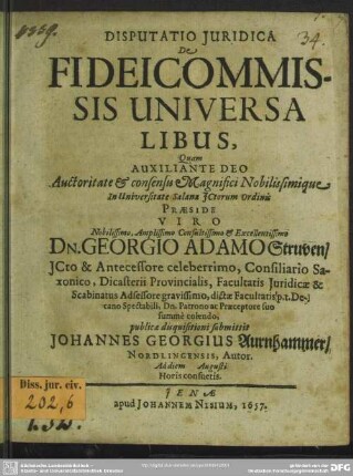 Disputatio Juridica De Fideicommissis Universalibus