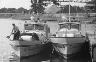 Einsatzboote der Wasserschutzpolizei Karlsruhe im Karlsruher Rheinhafen.