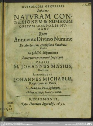 Osteologia generalis exhibens naturam connexionem & numerum ossium corporis humani