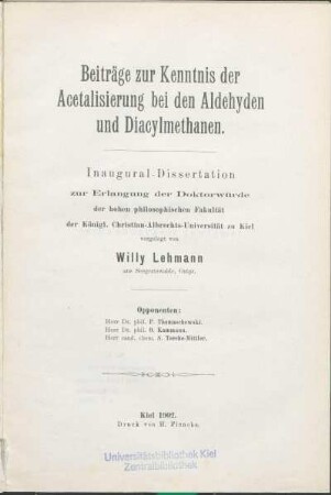 Beiträge zur Kenntnis der Acetalisierung bei den Aldehyden und Diacylmethanen