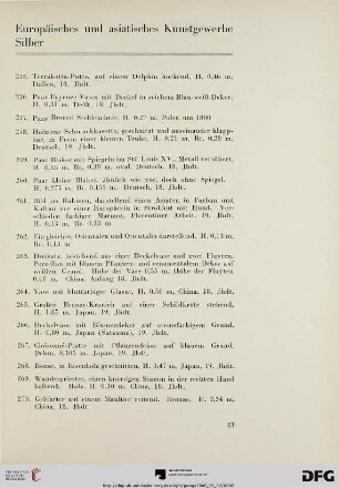 Europäisches und asiatisches Kunstgewerbe Silber (Nr. 255-292)