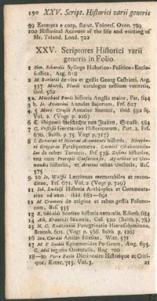 XXV. Scriptores Historici varii generis