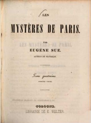 Les mystères de Paris : Par Eugène Sue. 4,1