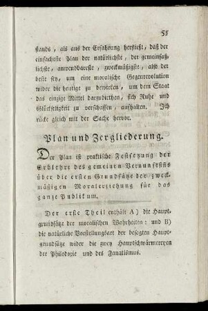 Plan und Zergliederung.