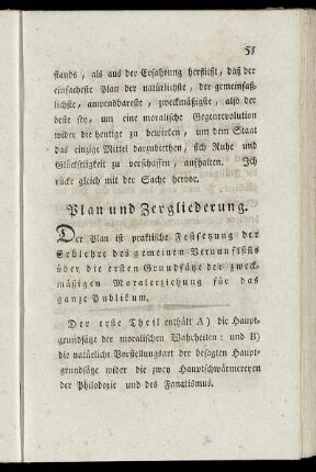 Plan und Zergliederung.