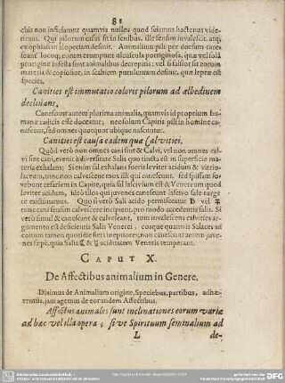 Caput X. De Affectibus animalium in Genere