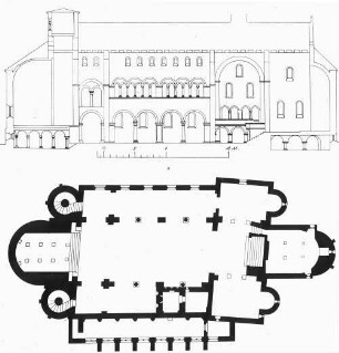 Gernrode, ehem. Stiftskirche St. Cyriakus, Längsschnitt und Grundriss