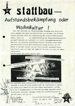 Flugschrift: stattbau - Aufstandsbekämpfung oder Wohnkultur? 1983