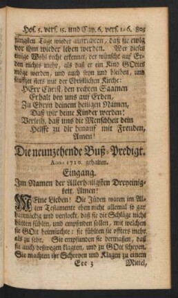 Die neunzehende Buß-Predigt. Anno 1720. gehalten.