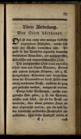 Vierte Abtheilung. Von Oelen überhaupt.