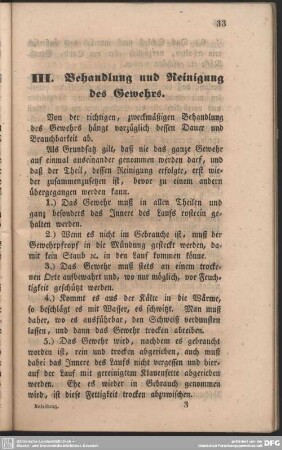 III. Behandlung und Reinigung des Gewehrs