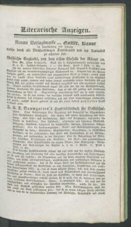 Literarische Anzeigen. [Werbung]