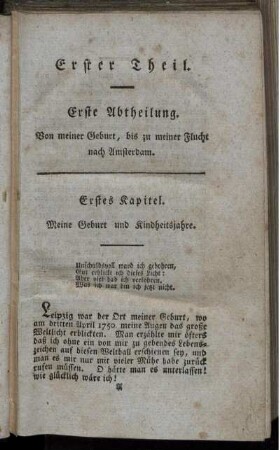 Erstes Kapitel. Meine Geburt und Kindheitsjahre.