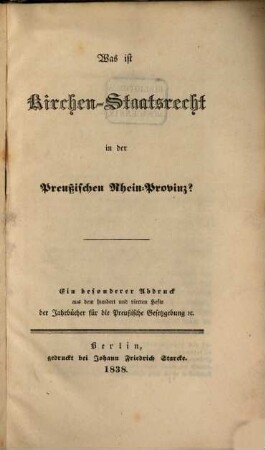 Was ist Kirchen-Staatsrecht in der Preußischen Rhein-Provinz