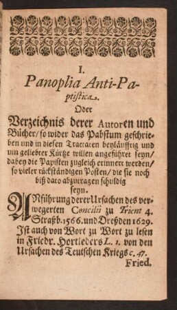 I. Panoplia Anti-Paptistica.