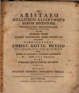 De Aristaeo, mellificii aliarumque rerum inventore diss. inaug.