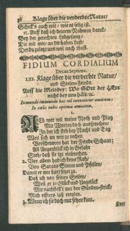 Fidium Cordialium Decas Septima. LXI. - LXX.