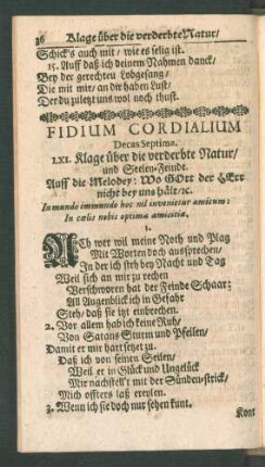 Fidium Cordialium Decas Septima. LXI. - LXX.