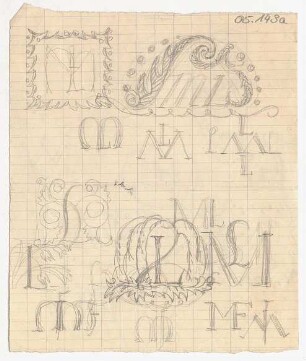 Kalligrafiestudien : Diverse Studien der Monogramme zu den Initialen M, L und M, F