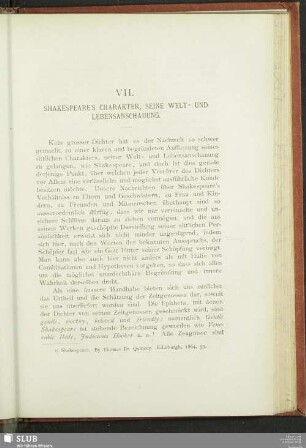 VII. Shakespeare's Charaker, Seine Welt- und Lebensanschauung