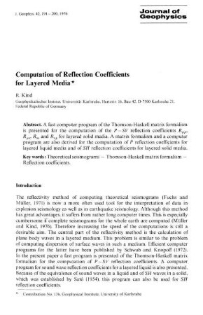 Computation of reflection coefficients for layered media