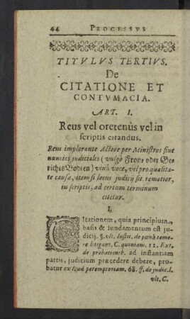 Titulus Tertius. De citatione et contumacia.