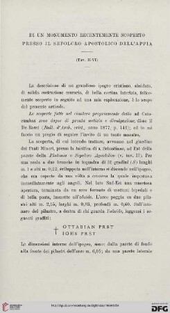 15: Di un monumento recentemente scoperto presso il Sepolcro Apostolico dell' Appia