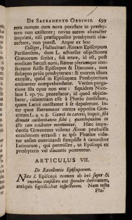 699-729, Articulus VII. De Excellentia Episcoporum.
