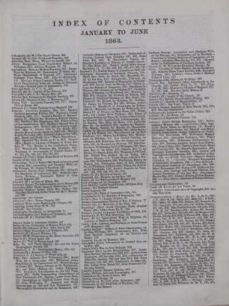 INDEX OF CONTENTS JANUARY TO JUNE 1863.