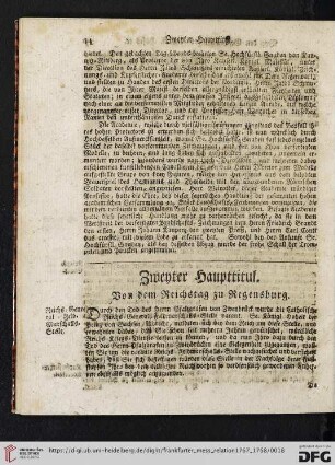 Zweyter Haupttitul. Von dem Reichstag zu Regenburg