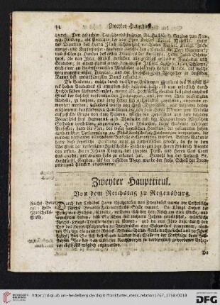 Zweyter Haupttitul. Von dem Reichstag zu Regenburg