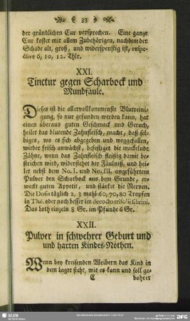 XXI. Tinctur gegen Scharbock und Mundfäule