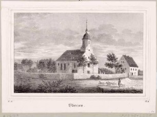 Die Kirche in Oberau (Niederau) östlich von Meißen von Südosten, aus Sachsens Kirchen-Galerie von Hermann Schmidt, 1837, Bd. 1