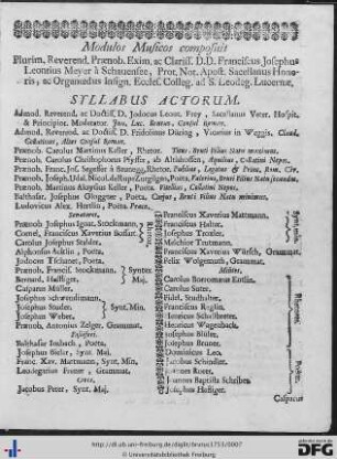 Syllabus Actorum.
