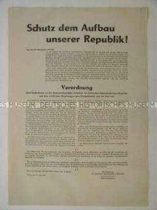 Sonderdruck mit der Verordnung über Maßnahmen zum Schutz der Grenze der DDR zur Bundesrepublik und der Begründung der Maßnahmen durch Staatssekretär Eggerath